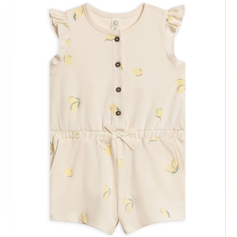Colored Organics Cream and Yellow Jumpsuit with Ruffle Sleeves